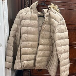 Michael Kors Beige Puffer Jacket with Fur Trim